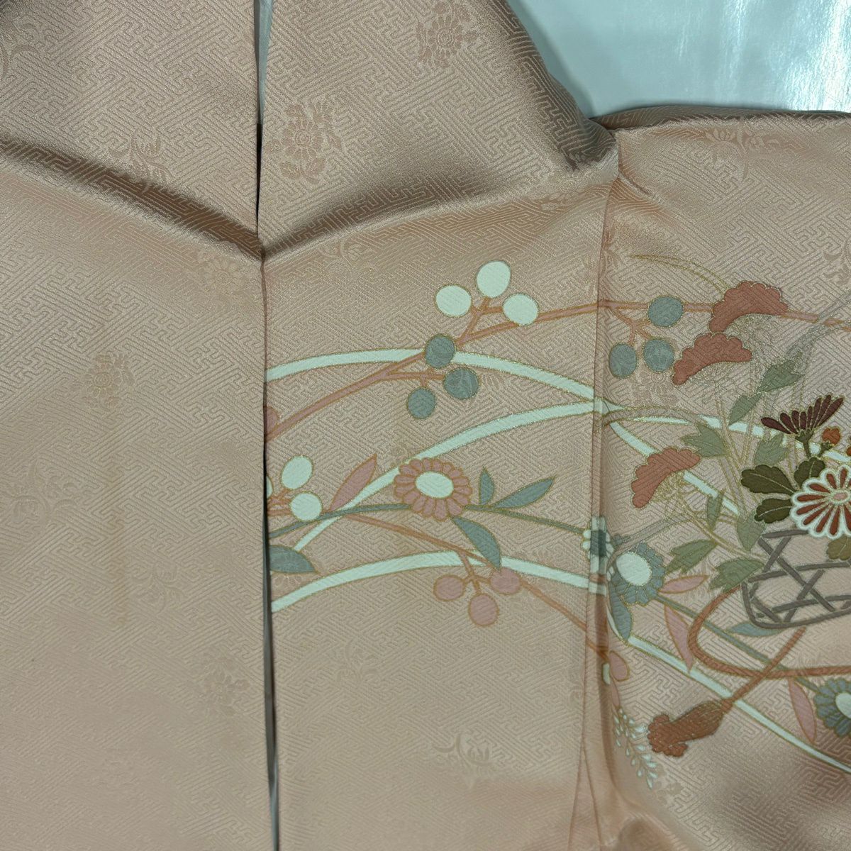 訪問服 身長161cm 袖長63.5cm S 雙層 花籠 秋草 金銀彩 漸層 粉色 純蠶絲 優品級