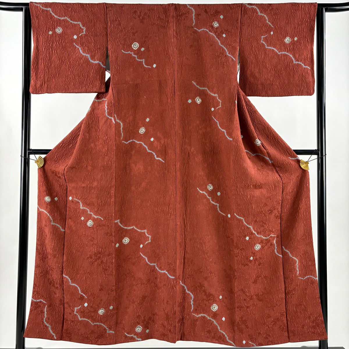 小紋 身長152cm 袖長64cm M 雙層 花 幾何學 絞染 茜 純蠶絲 秀品級