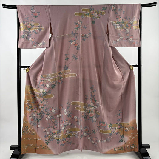 訪問服 身長163cm 袖長67cm M 雙層 橘 菊花 金絲 金銀彩 紫 純蠶絲 名品級