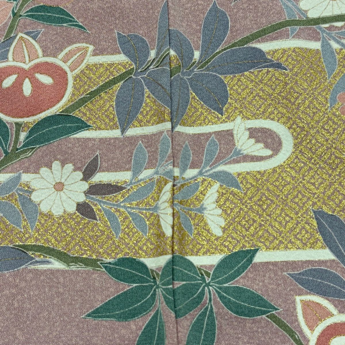 訪問服 身長163cm 袖長67cm M 雙層 橘 菊花 金絲 金銀彩 紫 純蠶絲 名品級