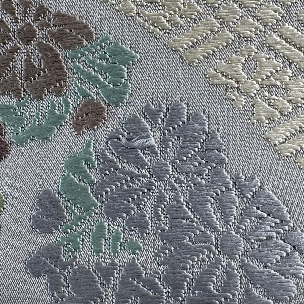 【美品】 袋帶 名品級 七寶花菱 菊花 唐織 灰 深藍 六通 純蠶絲
