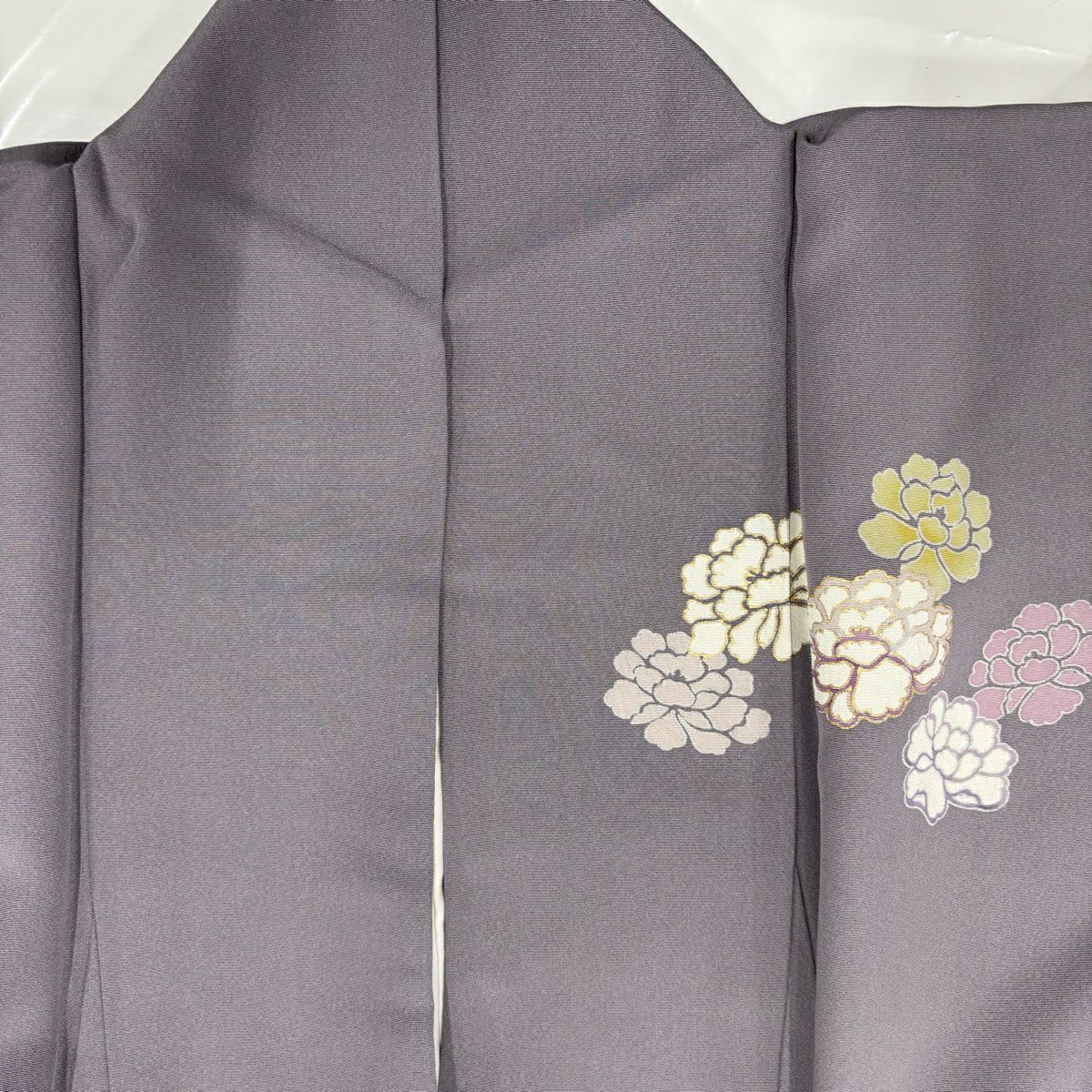 訪問服 身長157cm 袖長64cm M 雙層 牡丹 短冊 金彩裝飾 灰紫 純蠶絲 秀品級 一つ紋