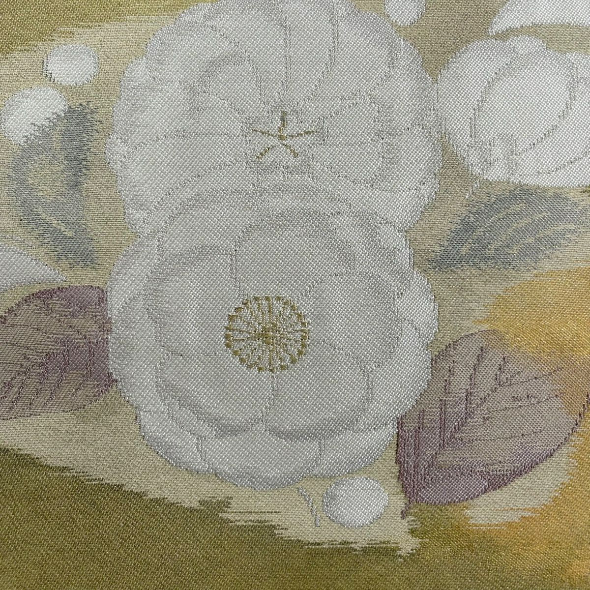 【美品】名古屋帶 秀品級 關西仕立 草花紋紋 霞 金金箔 米色 純蠶絲