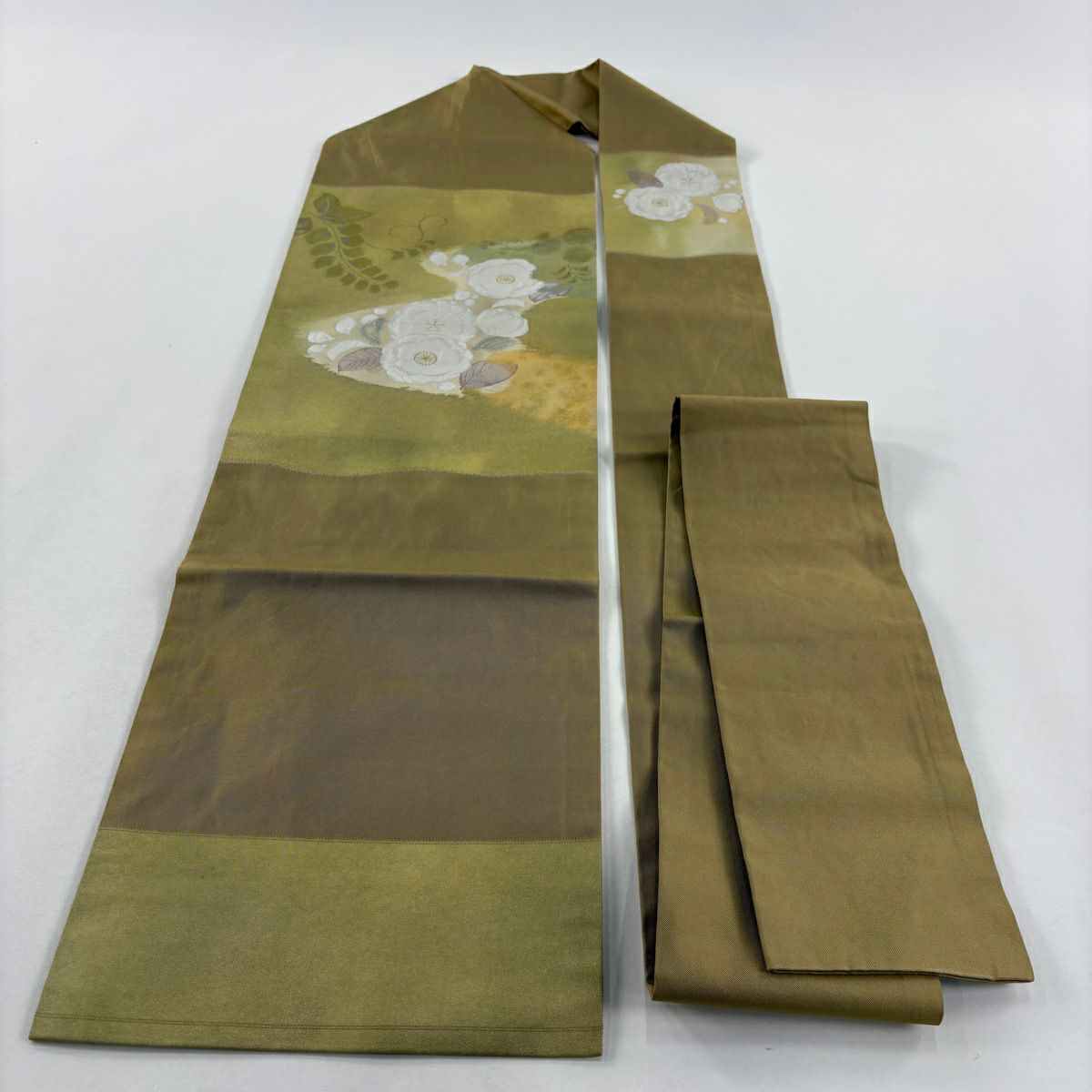 【美品】名古屋帶 秀品級 關西仕立 草花紋紋 霞 金金箔 米色 純蠶絲