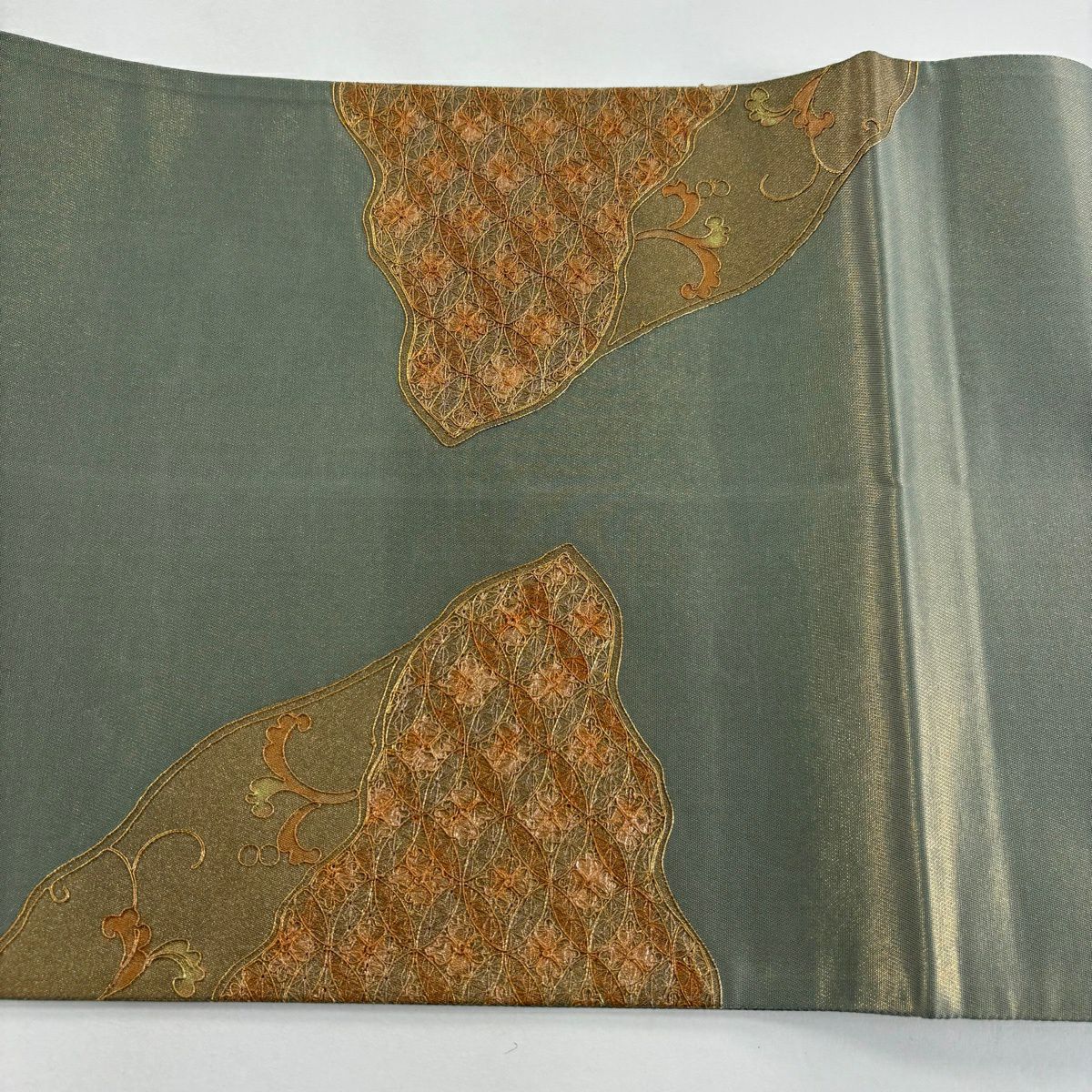袋帶 秀品級 向鳥 草花紋紋 金金箔 刺繡 金色 大鼓圖案 純蠶絲