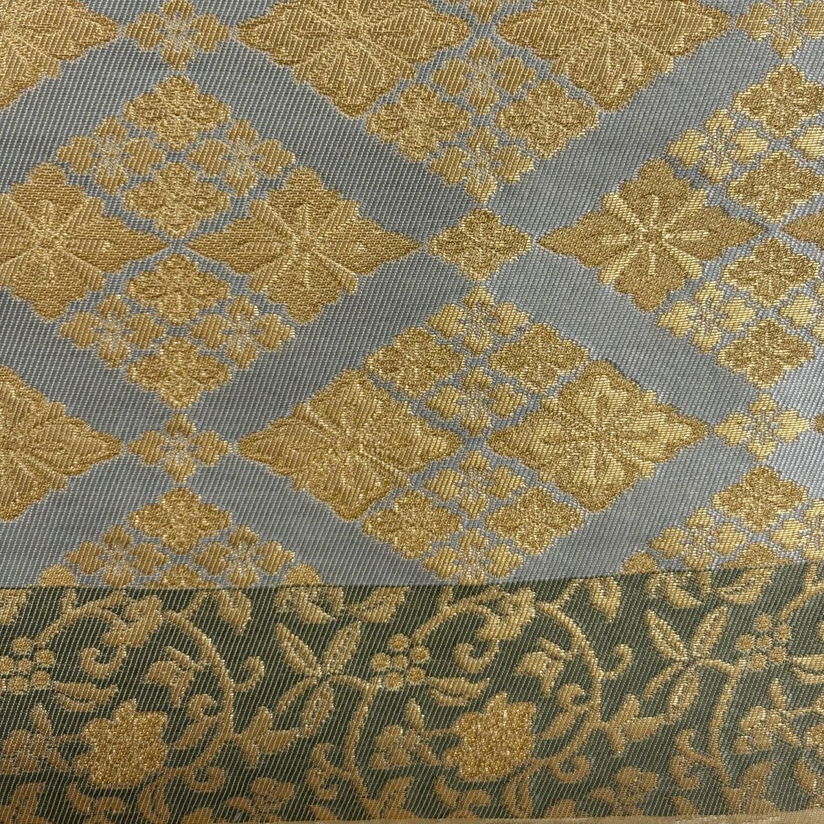 【美品】 袋帶 秀品級 名物裂 荒磯 花菱 金糸 金金箔 米色 全通 純蠶絲