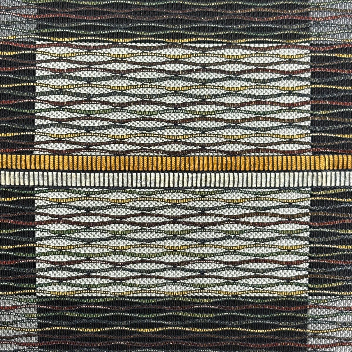 【美品】 名古屋帶 秀品級 落款 縞 幾何圖案 金金箔 黑 純蠶絲