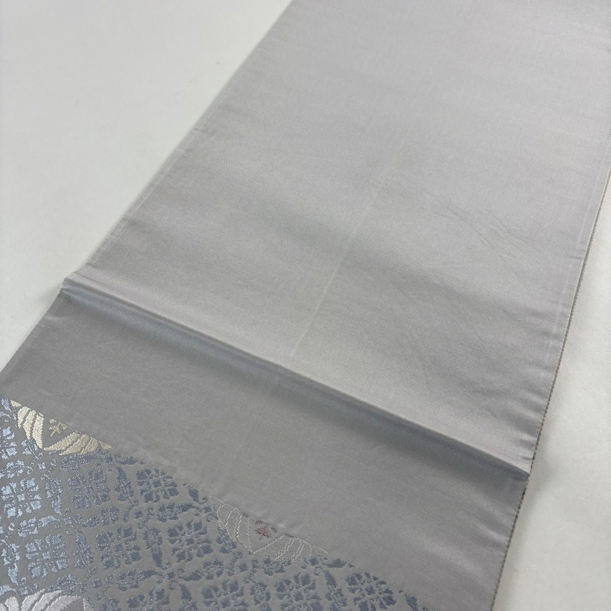 【美品】 袋帶 秀品級 向鳥 花唐草紋 青灰 六通 純蠶絲