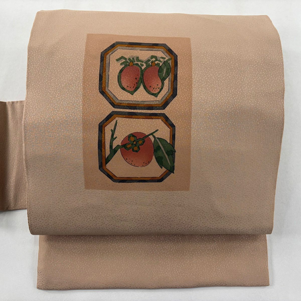 【美品】名古屋帶 秀品級 生物 柿 薄茶 純蠶絲