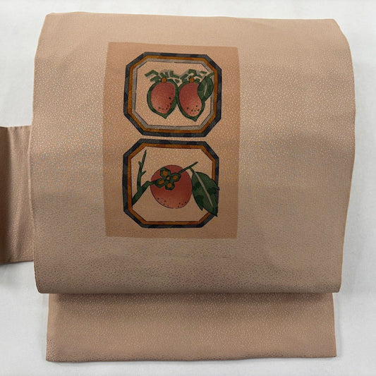 【美品】名古屋帶 秀品級 生物 柿 薄茶 純蠶絲