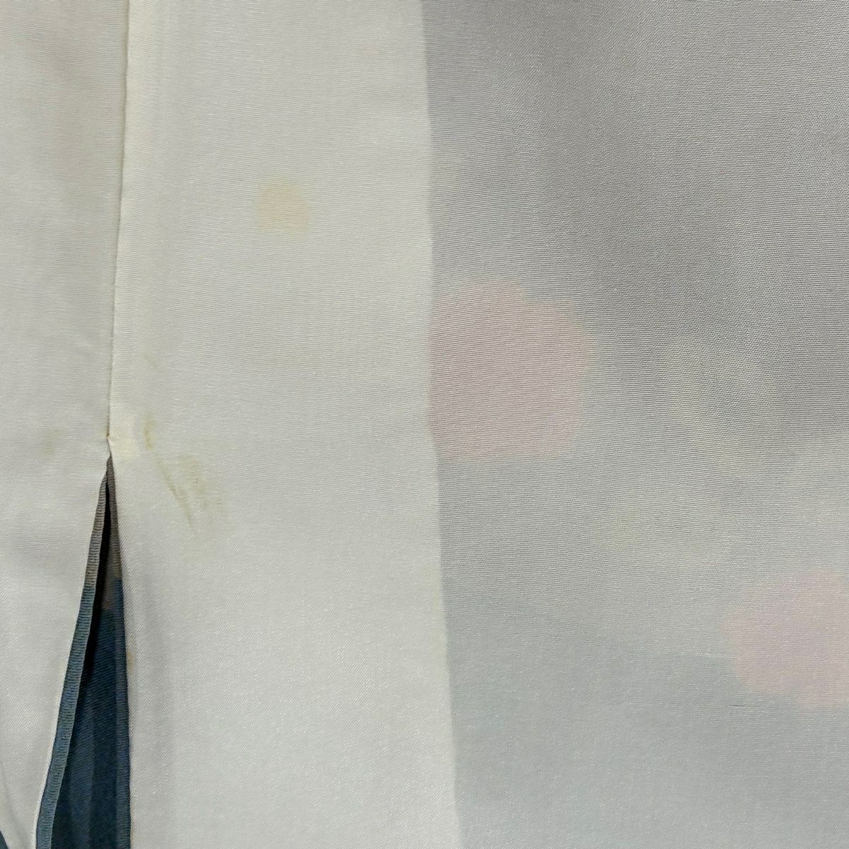 訪問服 身長160.5cm 袖長66.5cm M 雙層 松樹井青青 落款あり 草花紋紋 霞 絞染 金線 青灰色 純蠶絲 名品級 一つ紋