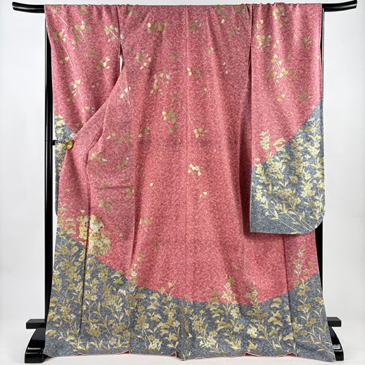 振袖禮服 身長173.5cm 袖長69.5cm L 雙層 手鞠 撫子 金銀彩 金絲 粉色 純蠶絲 名品級