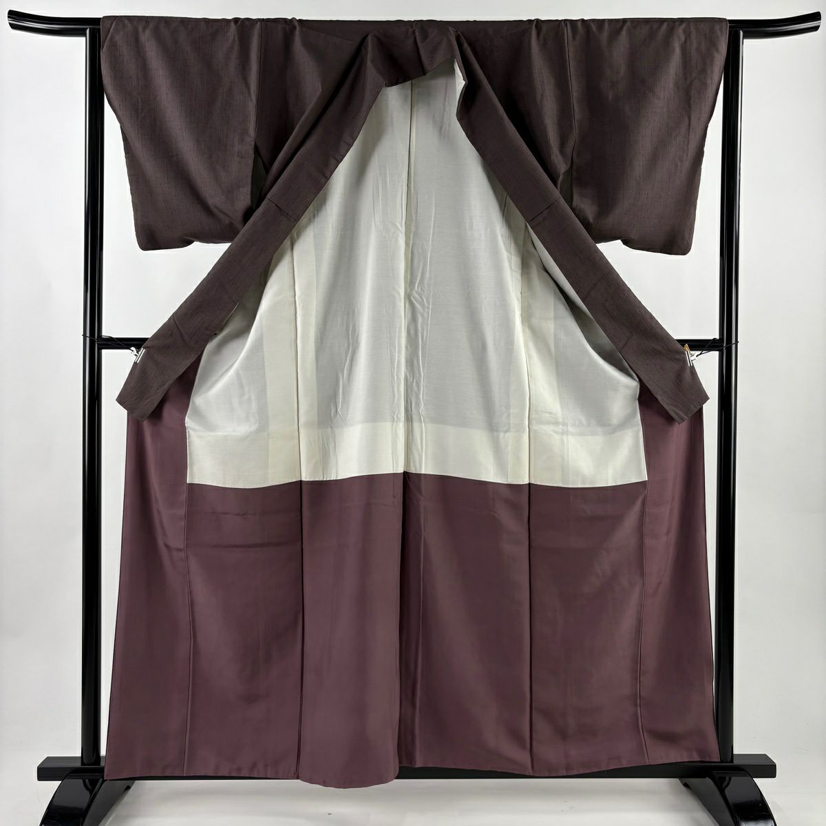 【美品】 紬織 身長160.5cm 袖長64cm M 雙層 落款あり 鬼 茶紫 純蠶絲 名品級
