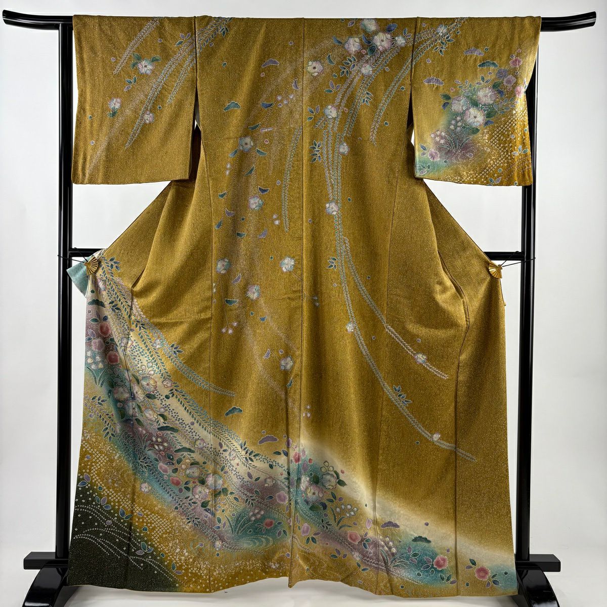 訪問服 身長165cm 袖長65.5cm M 雙層 辻花染 松樹 金銀彩 漸層 山吹茶 純蠶絲 名品級