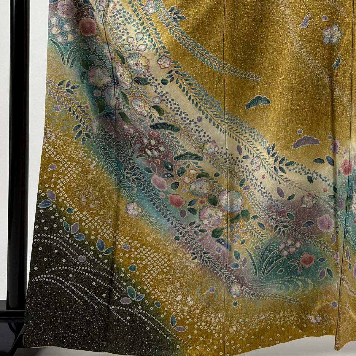 訪問服 身長165cm 袖長65.5cm M 雙層 辻花染 松樹 金銀彩 漸層 山吹茶 純蠶絲 名品級