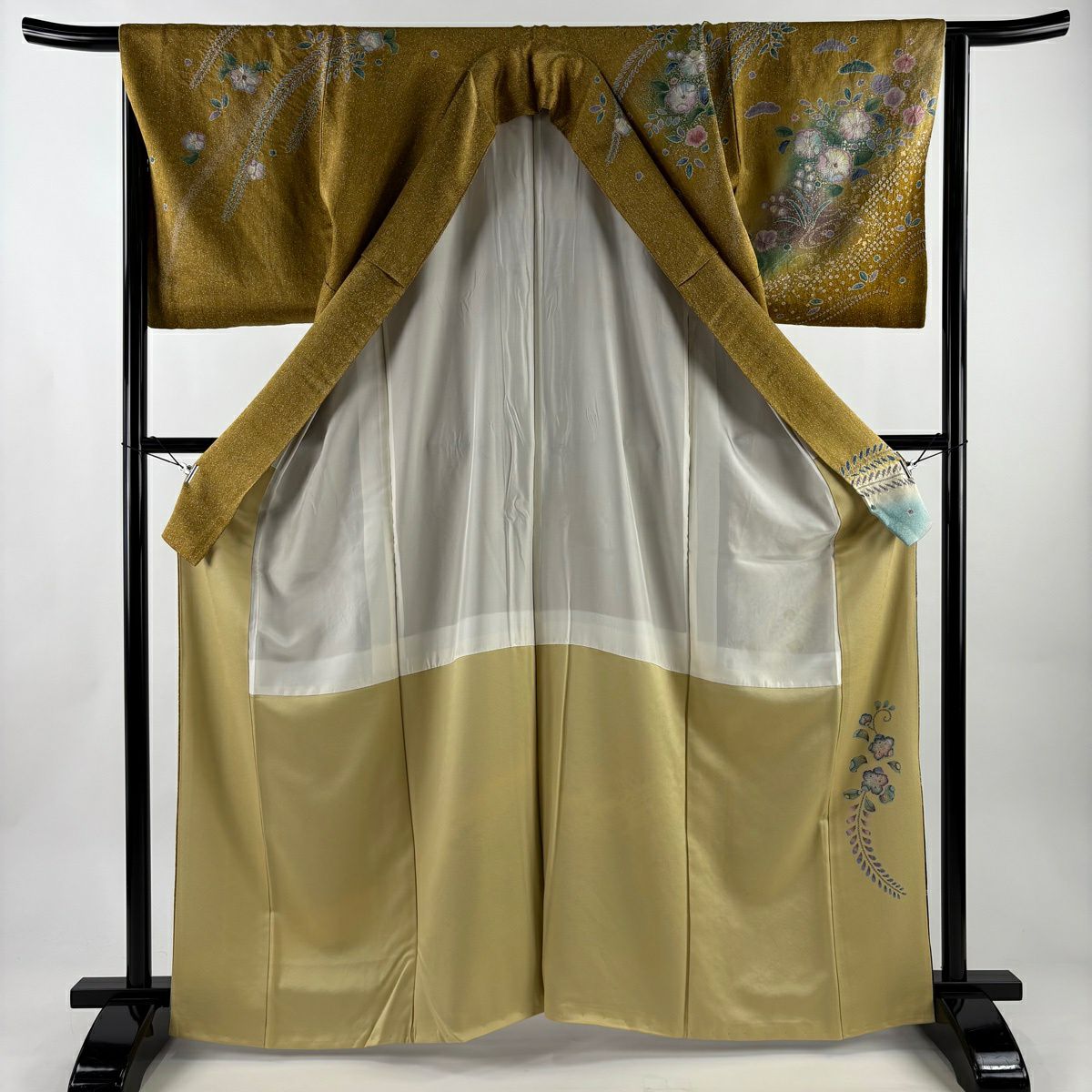 訪問服 身長165cm 袖長65.5cm M 雙層 辻花染 松樹 金銀彩 漸層 山吹茶 純蠶絲 名品級