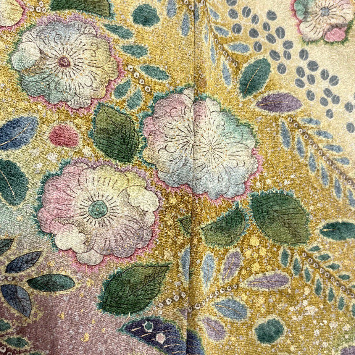 訪問服 身長165cm 袖長65.5cm M 雙層 辻花染 松樹 金銀彩 漸層 山吹茶 純蠶絲 名品級