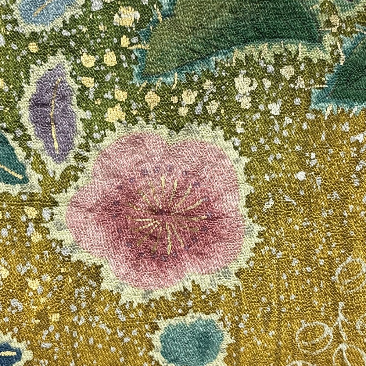 訪問服 身長165cm 袖長65.5cm M 雙層 辻花染 松樹 金銀彩 漸層 山吹茶 純蠶絲 名品級