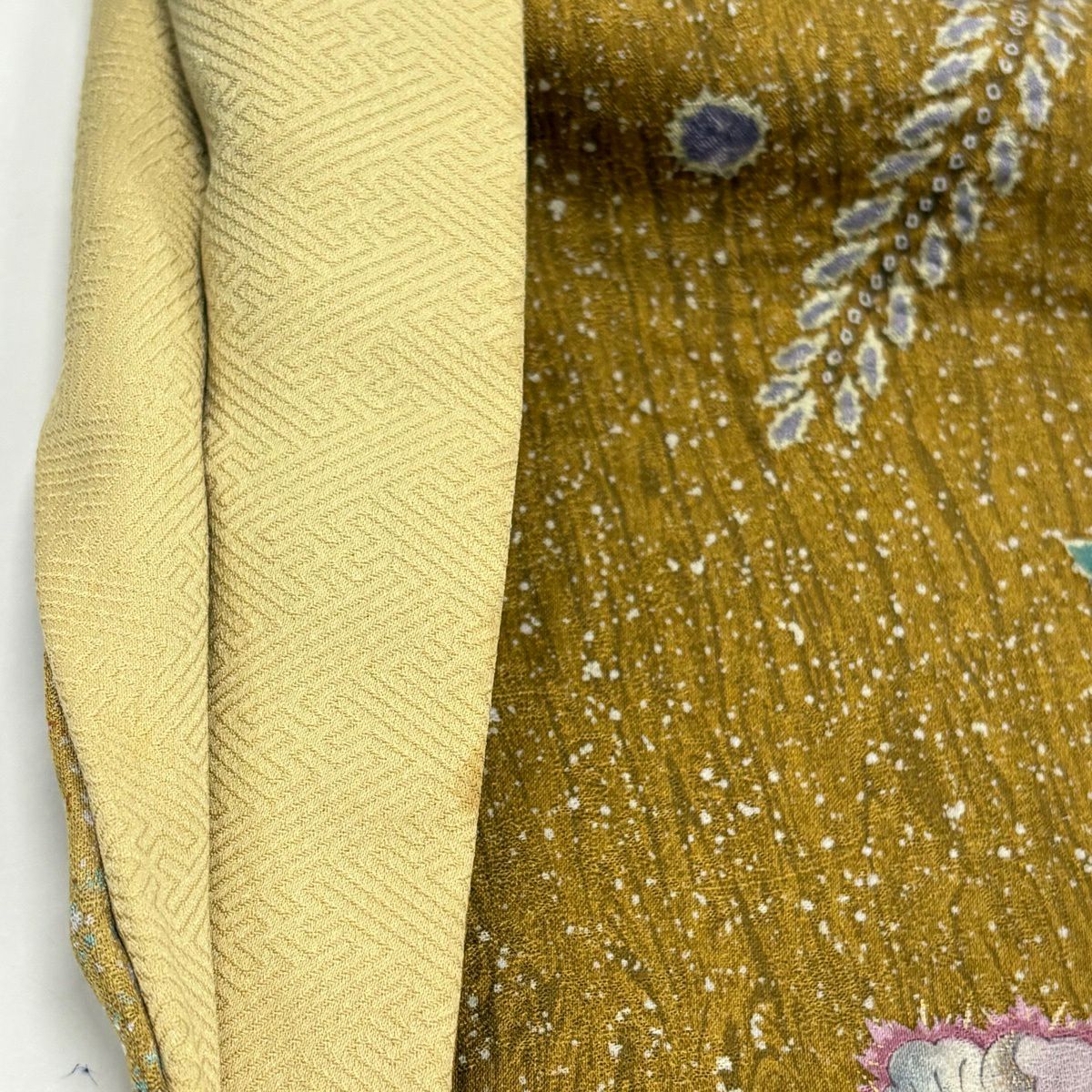 訪問服 身長165cm 袖長65.5cm M 雙層 辻花染 松樹 金銀彩 漸層 山吹茶 純蠶絲 名品級