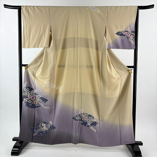 訪問服 身長161.5cm 袖長64cm M 雙層 辻花染 金彩裝飾 漸層 米色 純蠶絲 名品級