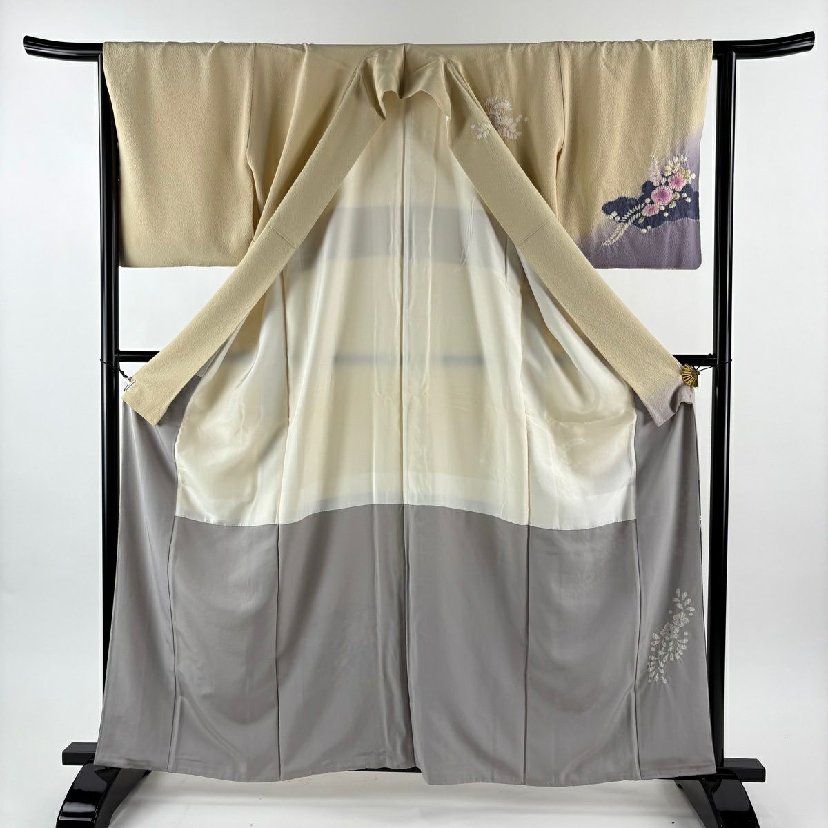 訪問服 身長161.5cm 袖長64cm M 雙層 辻花染 金彩裝飾 漸層 米色 純蠶絲 名品級