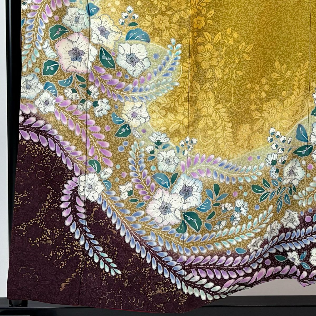 振袖禮服 身長158cm 袖長66.5cm M 雙層 辻花染 花唐草紋 金銀彩 染分 山吹 純蠶絲 名品級