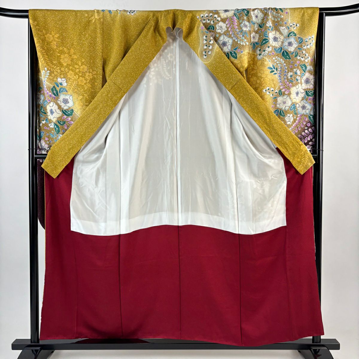 振袖禮服 身長158cm 袖長66.5cm M 雙層 辻花染 花唐草紋 金銀彩 染分 山吹 純蠶絲 名品級