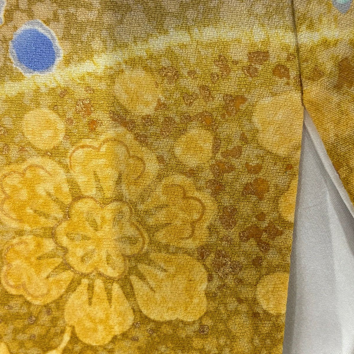 振袖禮服 身長158cm 袖長66.5cm M 雙層 辻花染 花唐草紋 金銀彩 染分 山吹 純蠶絲 名品級