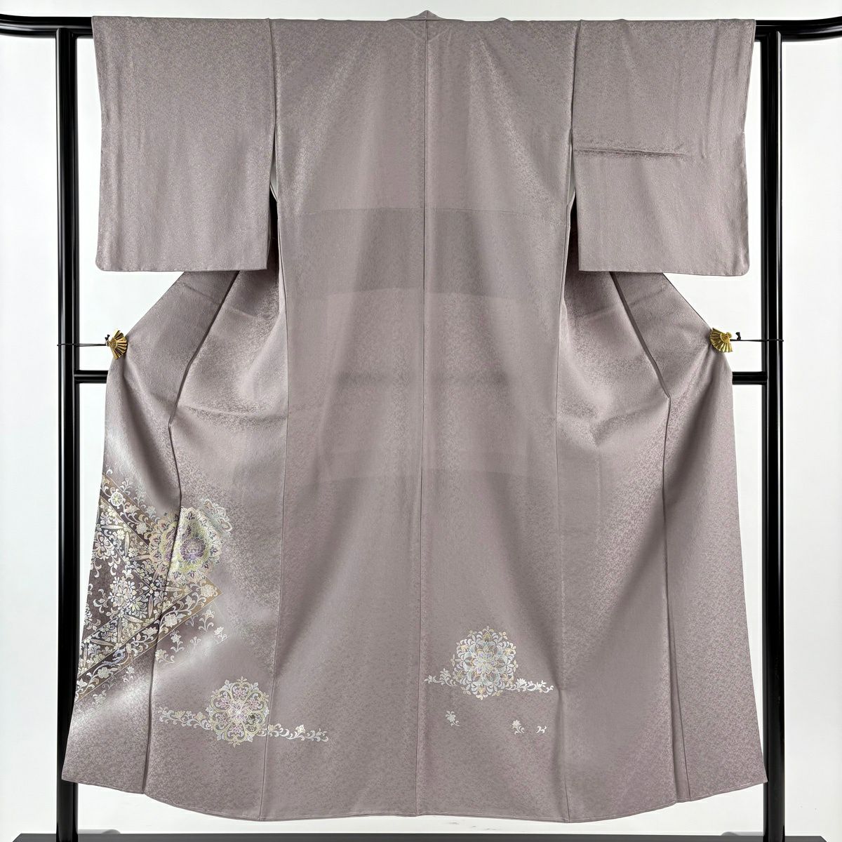 【美品】 付下 身長151.5cm 袖長60.5cm S 雙層 華紋 花鳥 金銀彩 漸層 灰紫 純蠶絲 優品級