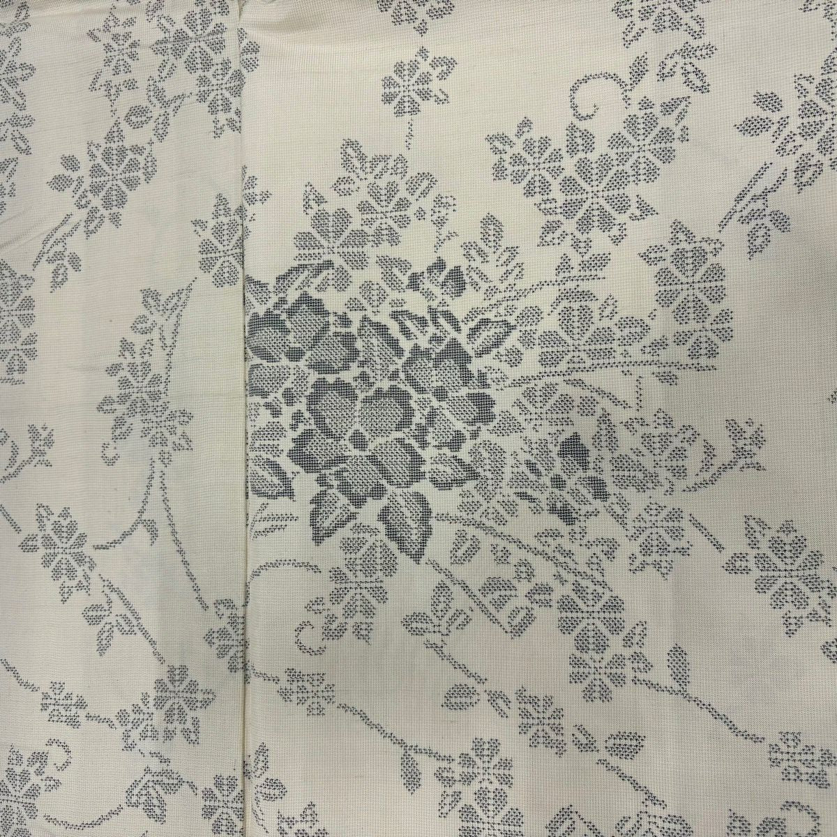 紬織 身長159cm 袖長61.5cm S 雙層 草花紋紋 花唐草紋 奶油色 純蠶絲 優品級