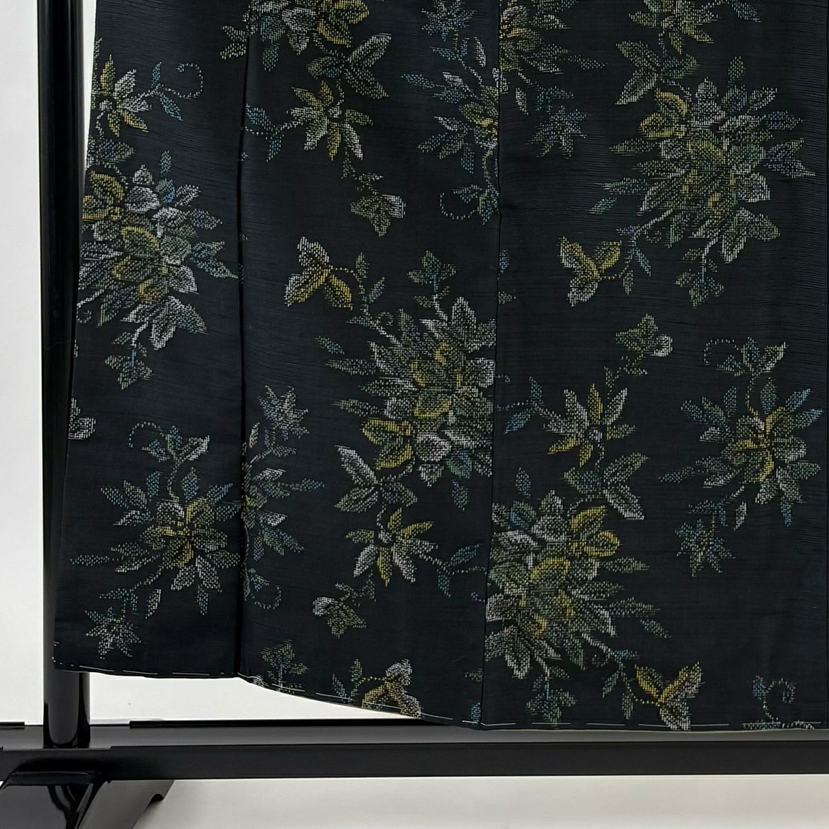 【美品】 紬織 身長156cm 袖長62.5cm S 雙層 草花紋 墨 深藍 純蠶絲 秀品級