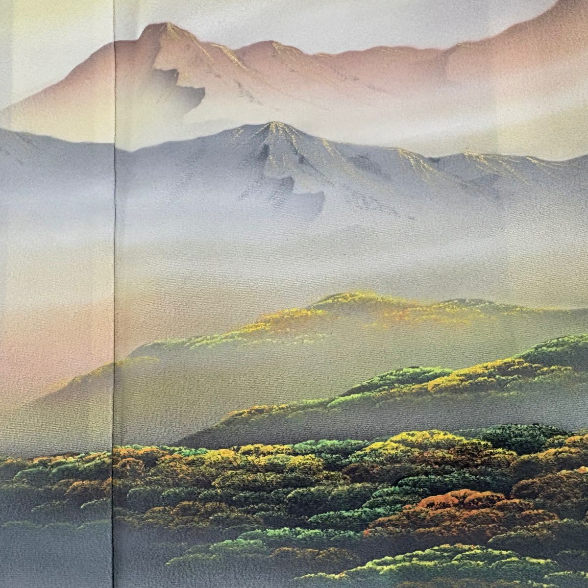 留袖禮服禮服 身長164cm 袖長65cm M 雙層 落款あり 風景 遠山 漸層 金銀彩 淺紫 純蠶絲 秀品級 三つ紋