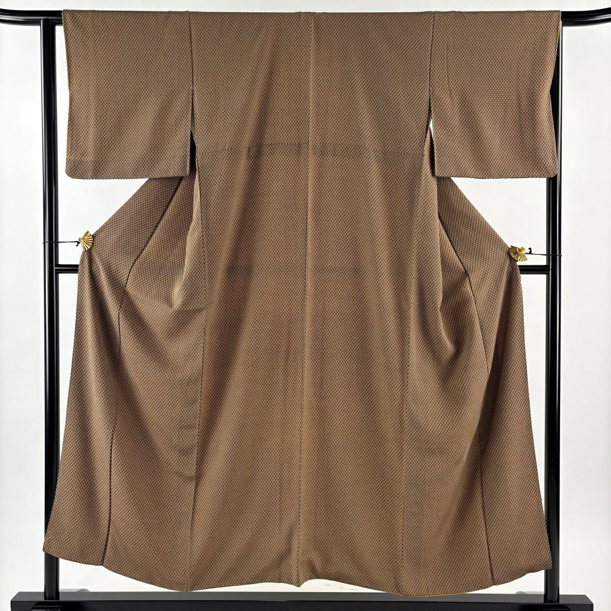 小紋 身長153.5cm 袖長64cm M 雙層 小花盡染 茶 純蠶絲 優品級
