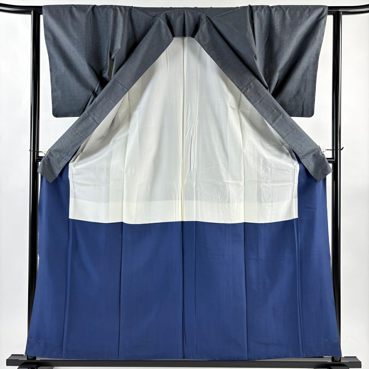 【美品】 大島紬織 身長159cm 袖長62cm S 雙層 套裝 證書齊全 龜甲絣 深藍 純蠶絲 優品級
