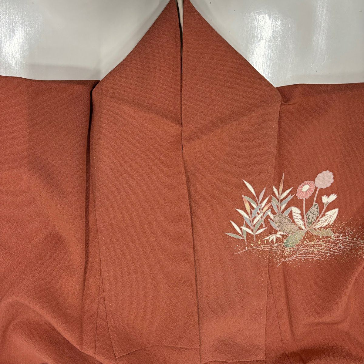 【美品】訪問服 身長156cm 袖長64cm M 雙層 草花紋紋 流水 金彩裝飾 漸層 鮭粉色 純蠶絲 優品級