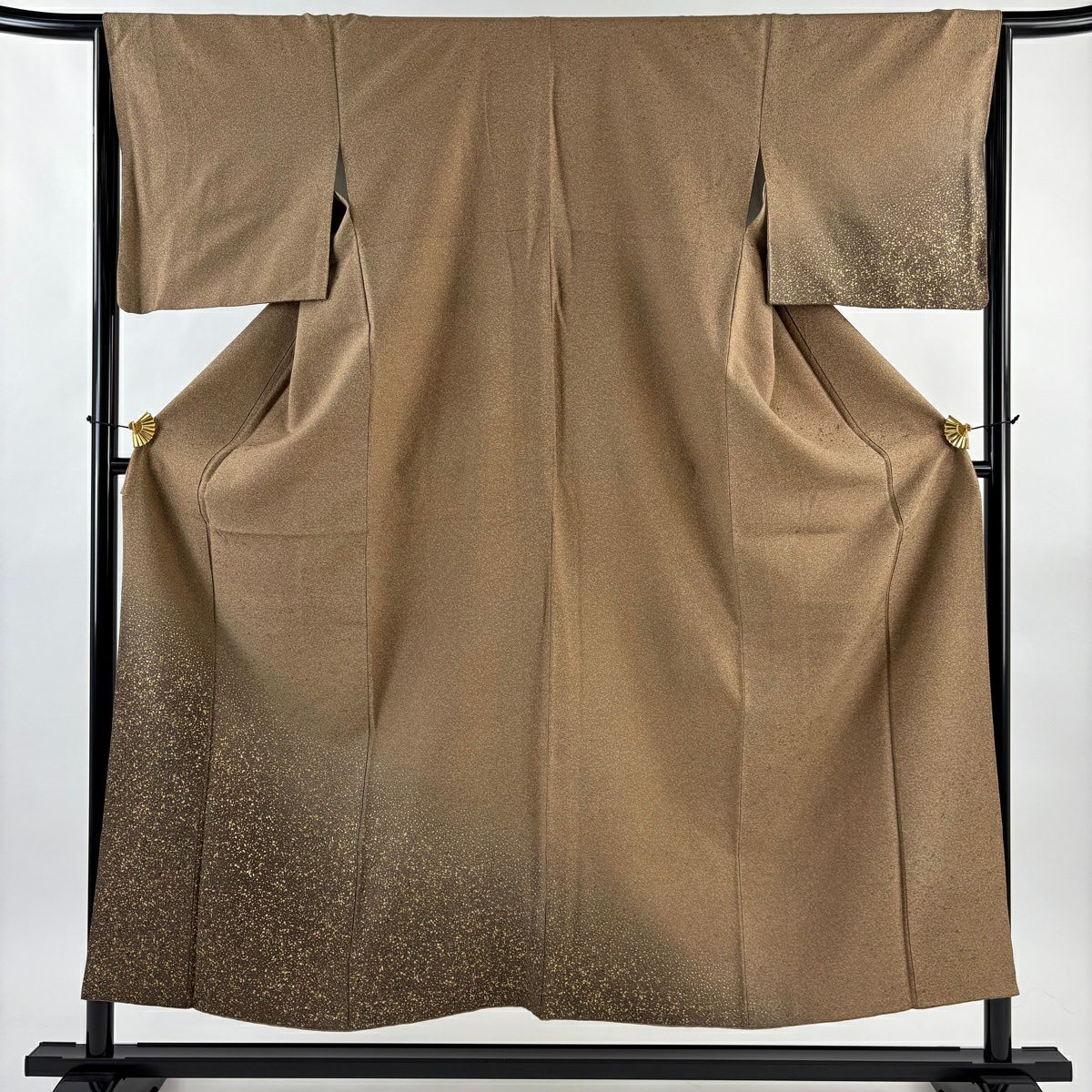【美品】 付下 身長153cm 袖長65cm M 雙層 幾何學 金彩裝飾 漸層 茶 純蠶絲 優品級