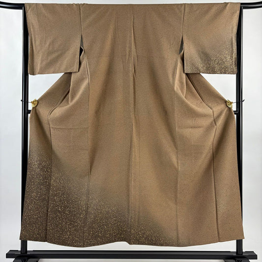 【美品】 付下 身長153cm 袖長65cm M 雙層 幾何學 金彩裝飾 漸層 茶 純蠶絲 優品級