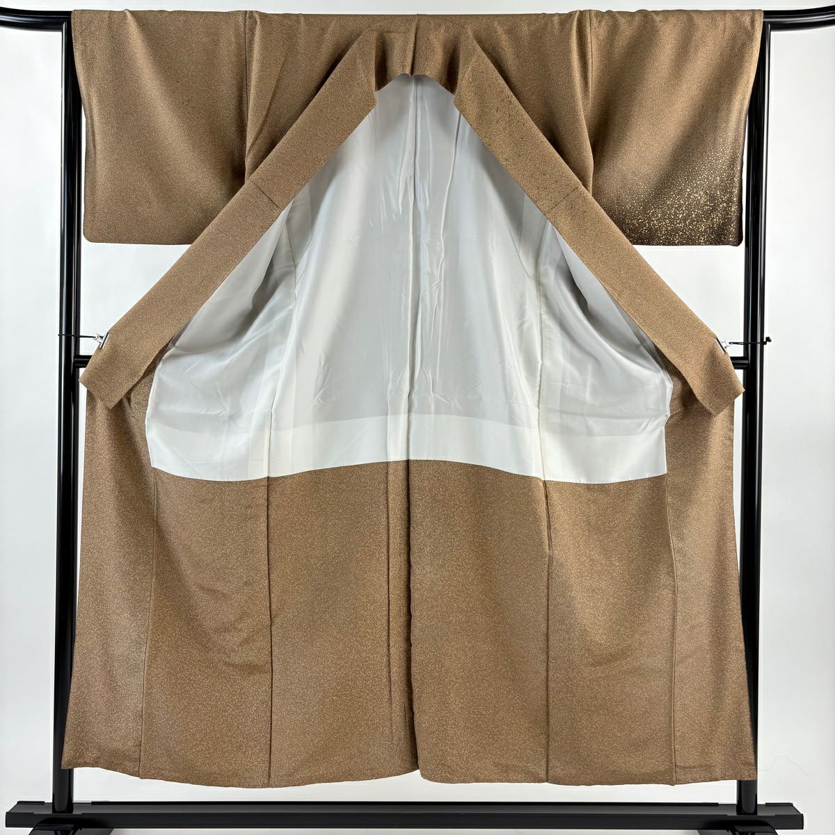 【美品】 付下 身長153cm 袖長65cm M 雙層 幾何學 金彩裝飾 漸層 茶 純蠶絲 優品級