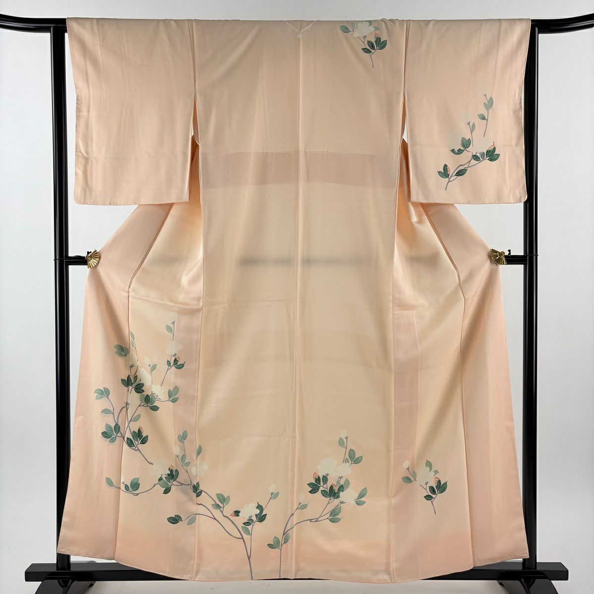 【美品】訪問服 身長159cm 袖長63cm S 雙層 枝花 薄橙 純蠶絲 秀品級 一個紋