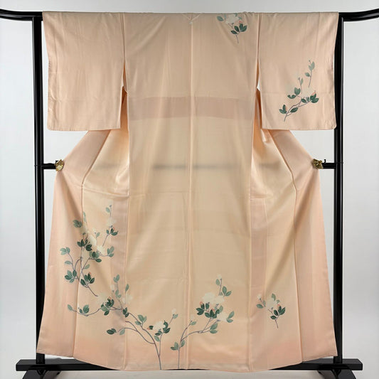 【美品】訪問服 身長159cm 袖長63cm S 雙層 枝花 薄橙 純蠶絲 秀品級 一個紋