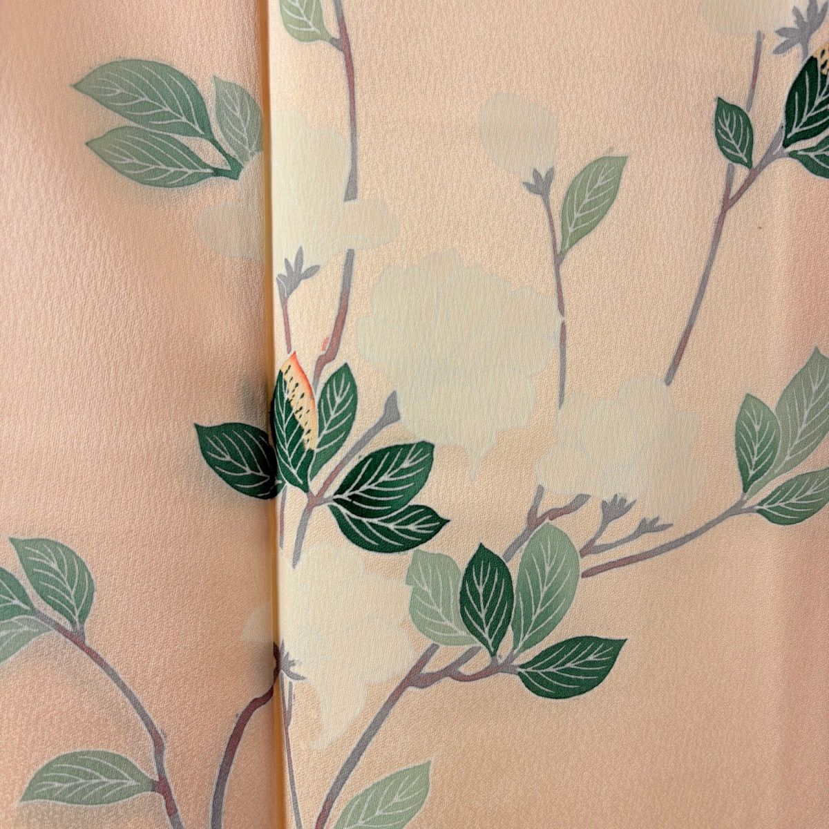 【美品】訪問服 身長159cm 袖長63cm S 雙層 枝花 薄橙 純蠶絲 秀品級 一個紋