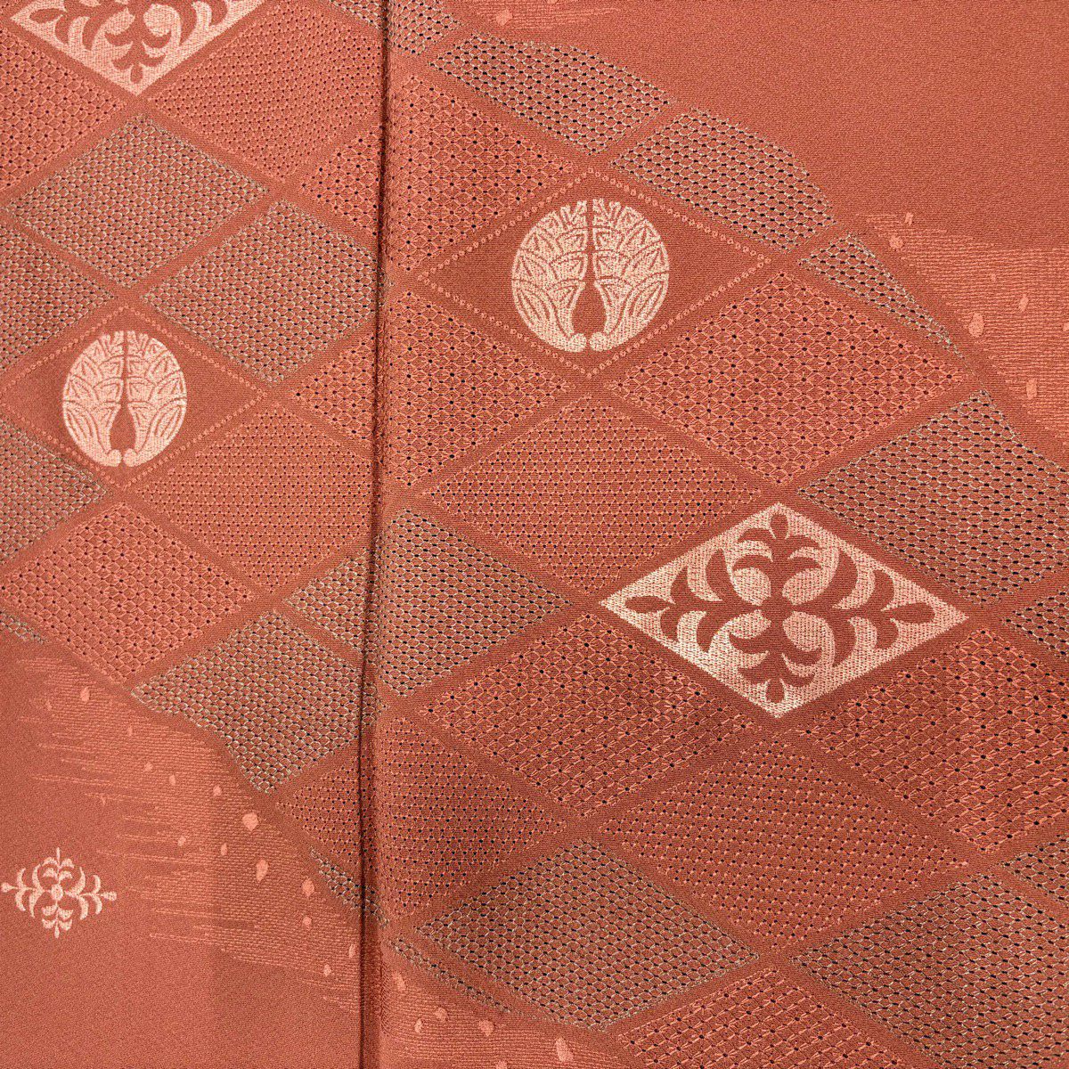 付下 身長150.5cm 袖長65cm M 雙層 菱格子 霞 刺繡 銀線 濃粉紅 純蠶絲 秀品級 一個紋
