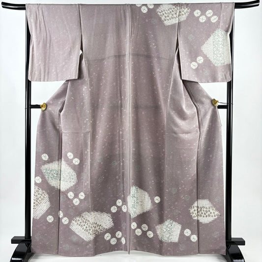 訪問服 身長165.5cm 袖長67.5cm L 雙層 花唐草紋 笹蔓 灰紫 純蠶絲 秀品級