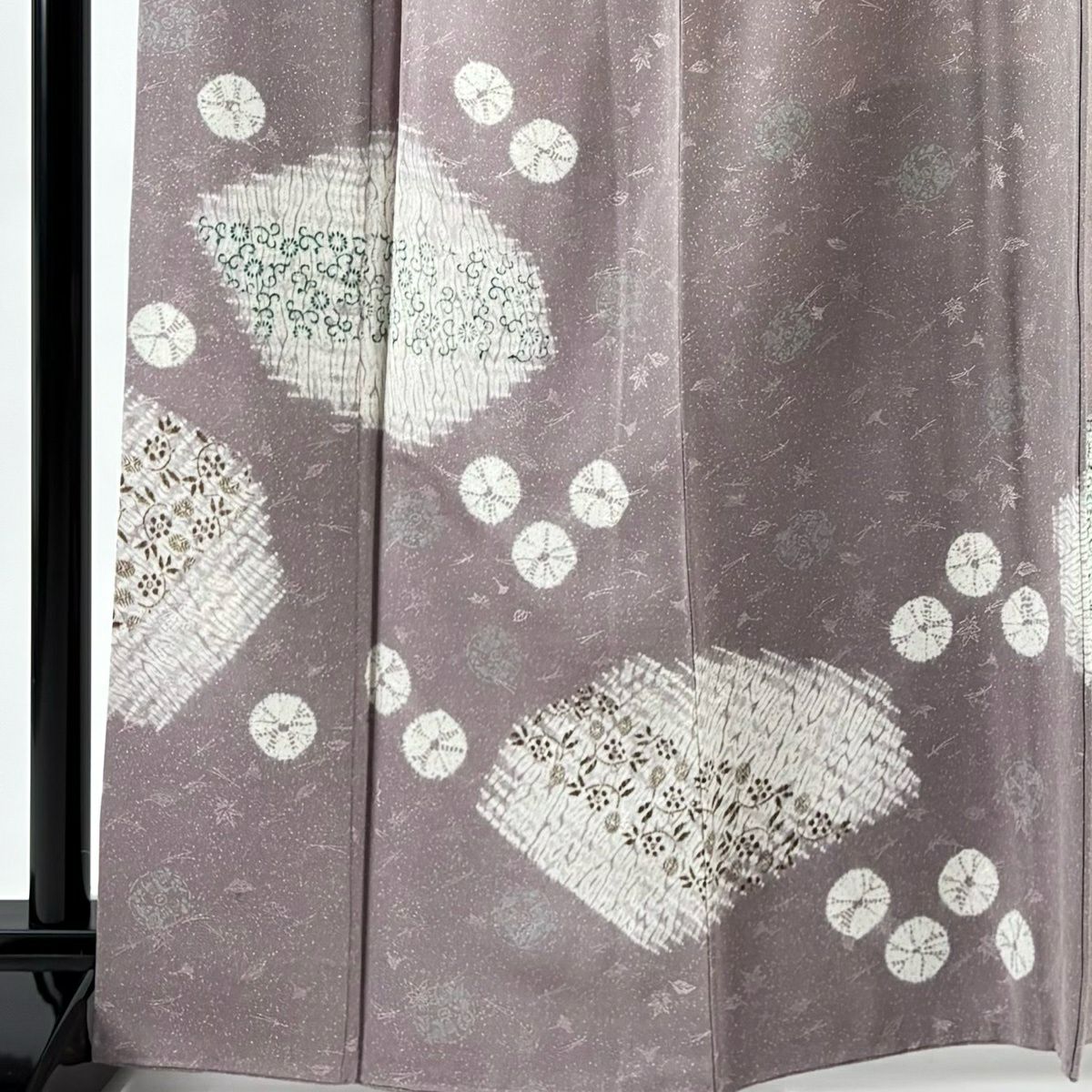 訪問服 身長165.5cm 袖長67.5cm L 雙層 花唐草紋 笹蔓 灰紫 純蠶絲 秀品級