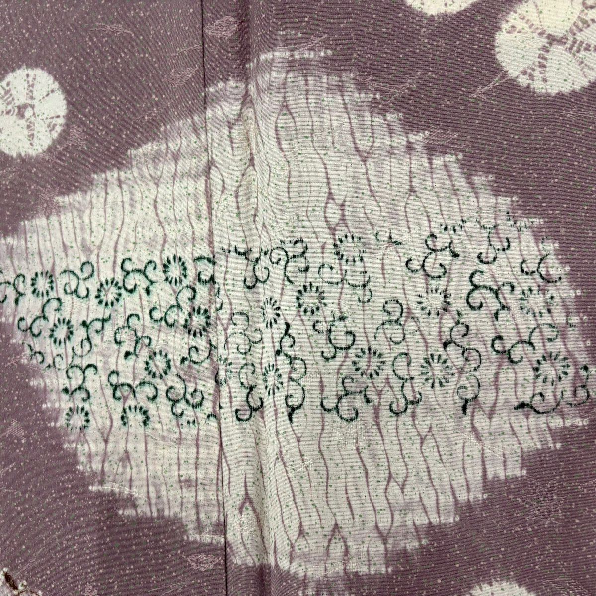 訪問服 身長165.5cm 袖長67.5cm L 雙層 花唐草紋 笹蔓 灰紫 純蠶絲 秀品級