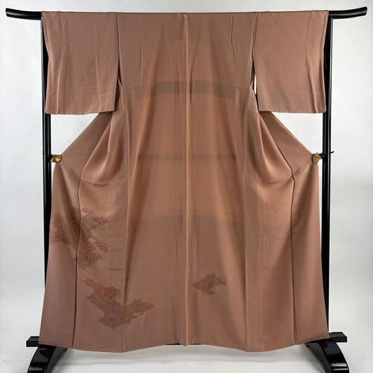 付下 身長161cm 袖長65.5cm M 雙層 逆雲取 蜀江華紋 刺繡 粉米色 純蠶絲 名品級 一個紋
