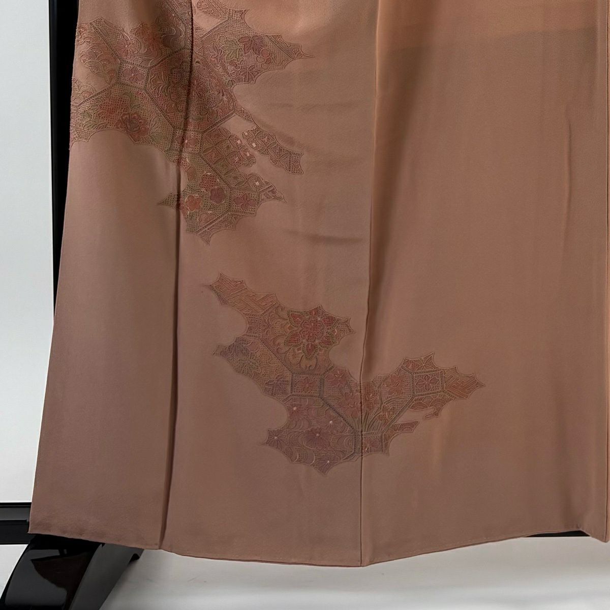 付下 身長161cm 袖長65.5cm M 雙層 逆雲取 蜀江華紋 刺繡 粉米色 純蠶絲 名品級 一個紋