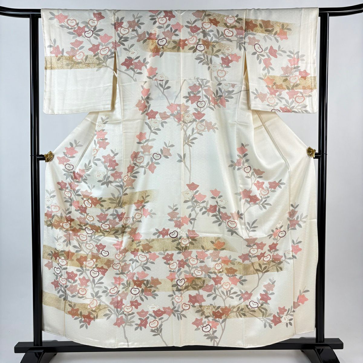 訪問服 身長156.5cm 袖長62cm S 雙層 橘花 地紋 金絲 金銀彩 奶油色 純蠶絲 名品級