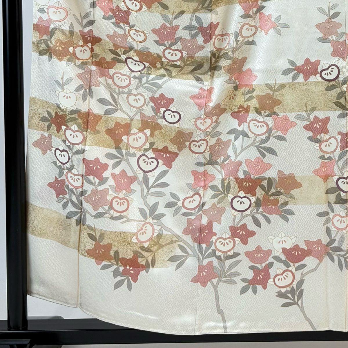 訪問服 身長156.5cm 袖長62cm S 雙層 橘花 地紋 金絲 金銀彩 奶油色 純蠶絲 名品級