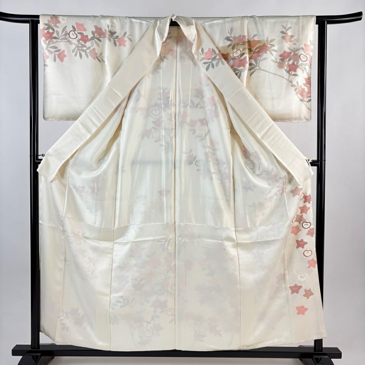 訪問服 身長156.5cm 袖長62cm S 雙層 橘花 地紋 金絲 金銀彩 奶油色 純蠶絲 名品級